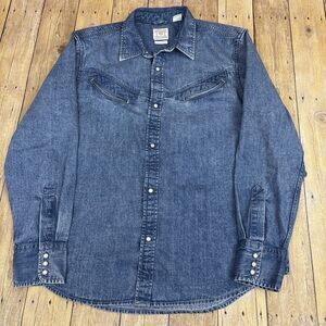 Levis Barstow Denim Western Shirt Pearl Snap Mens Large